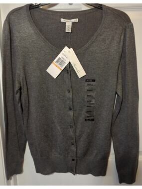 Kenneth Cole button up Long sleeve cardigan charcoal heather size Small NWT